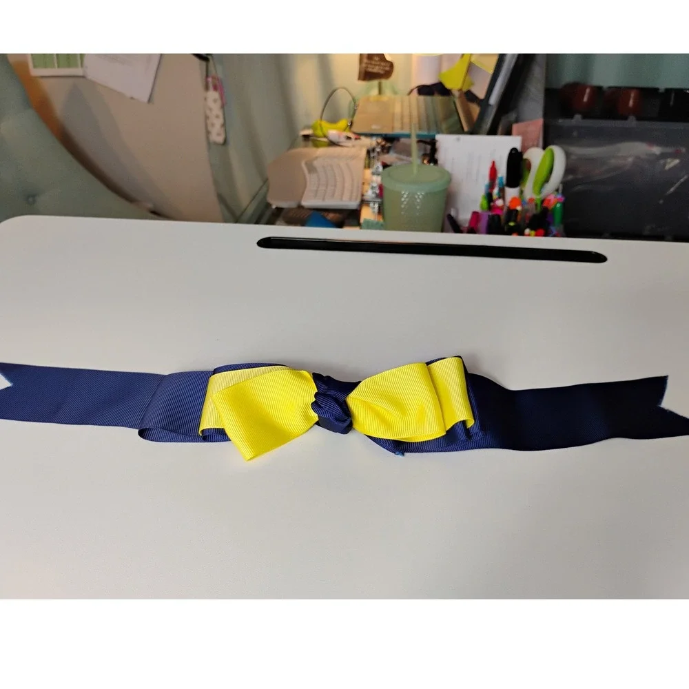 Kids Navy Blue Yellow Ribbon Hair‎ Bow Clip School Spirit Cheer